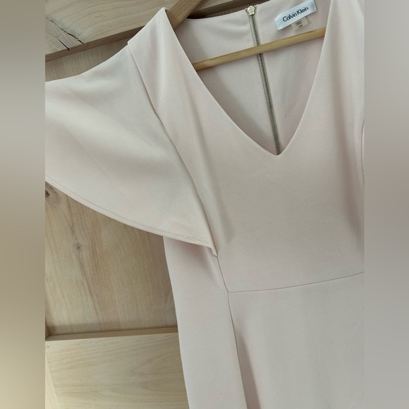 Calvin Klein Petal Pink Wedding Guest Easter Cap Flutter Sleeve Dress, 10P - Picture 3 of 5